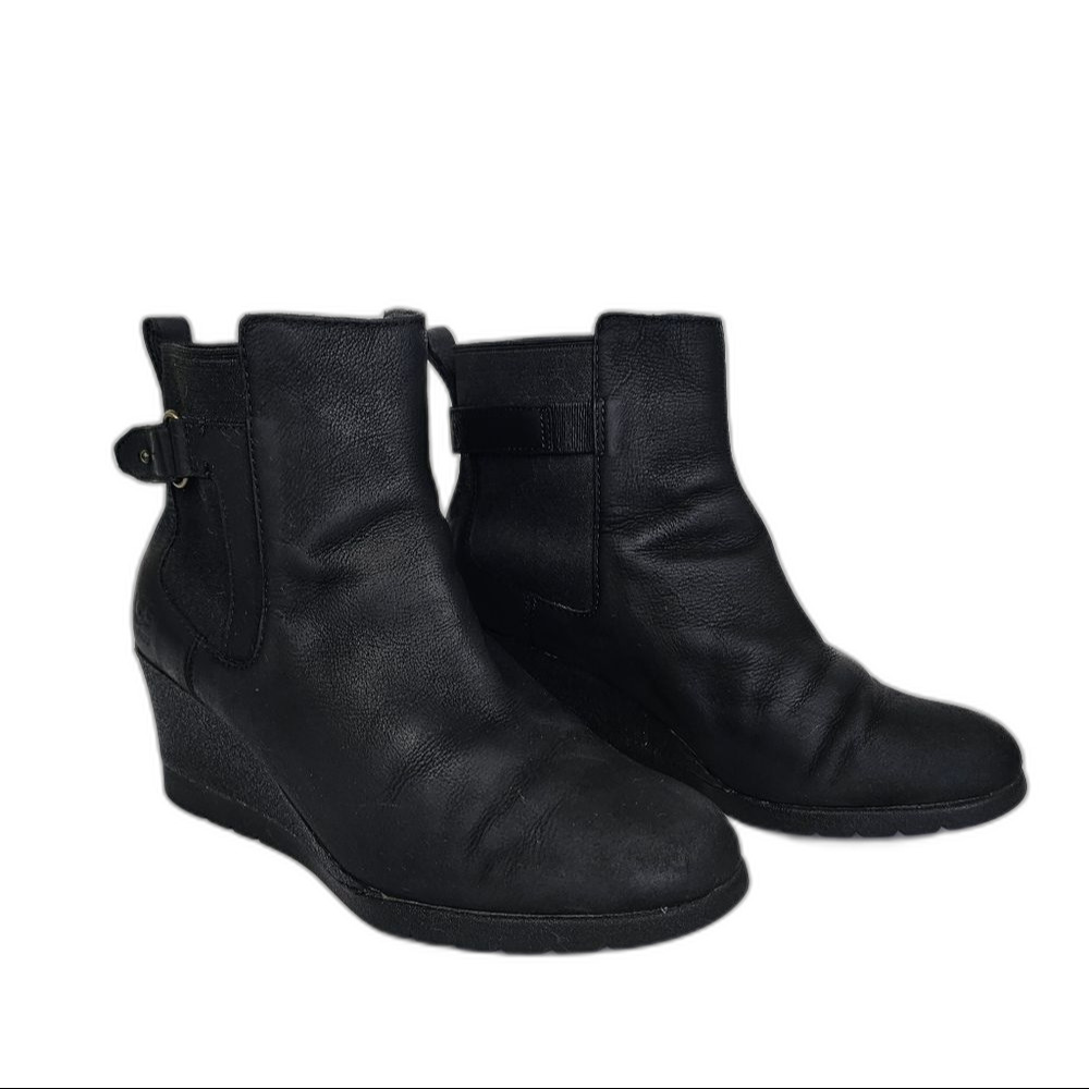 UGG Indra Wedge Black Leather Waterproof Booties